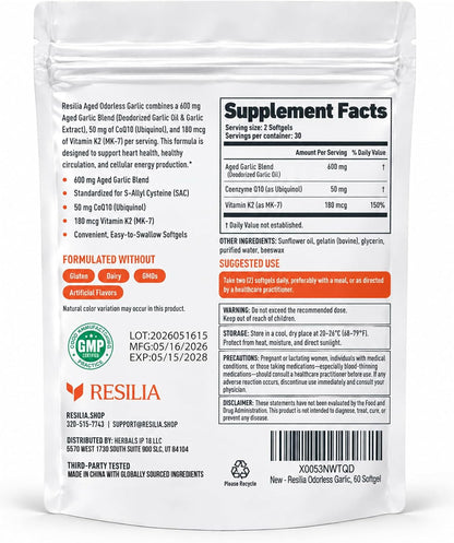 Resilia Odorless Aged Garlic Softgels